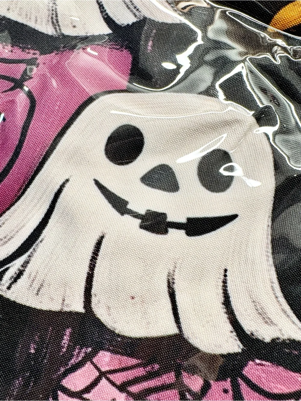 New Halloween Ghost Purple & Black Checkered PVC Handbag Purse Tote Bag 17.5x12”